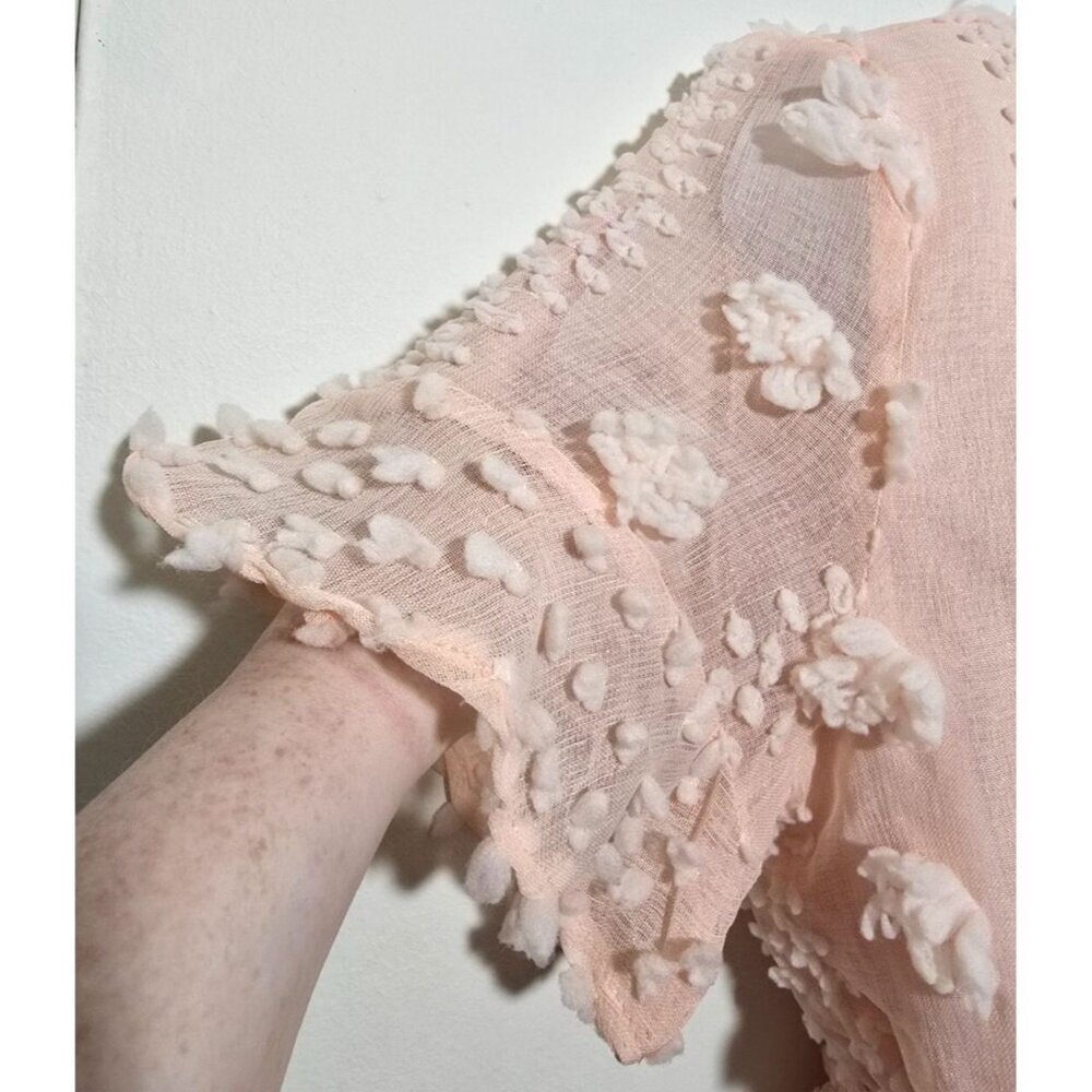 &Merci Mini Dress Medium Blush Pink Textured Femme Romantic Tie Waist Flattering - Picture 9 of 12